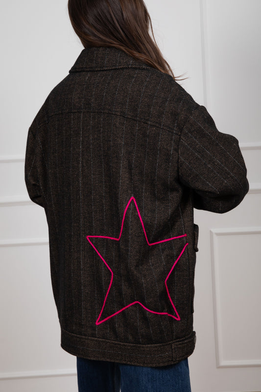 Slogan Patch Herringbone Coat