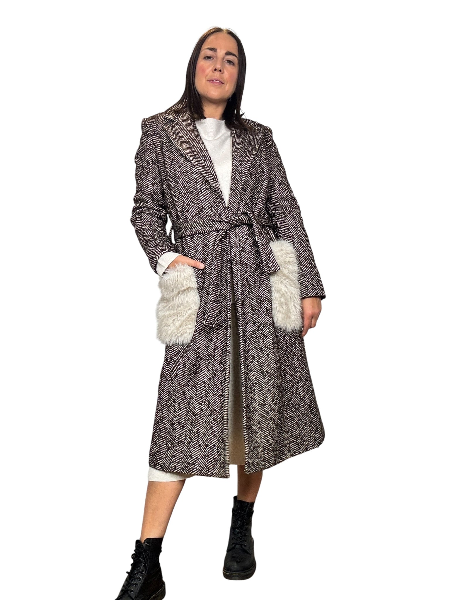 Furry Pockets Herringbone Coat