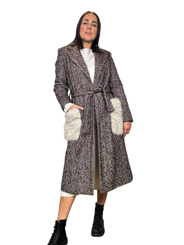 Furry Pockets Herringbone Coat