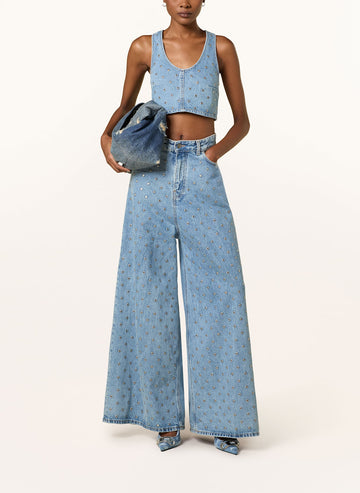 Eyelet Details Denim Two Piece Set