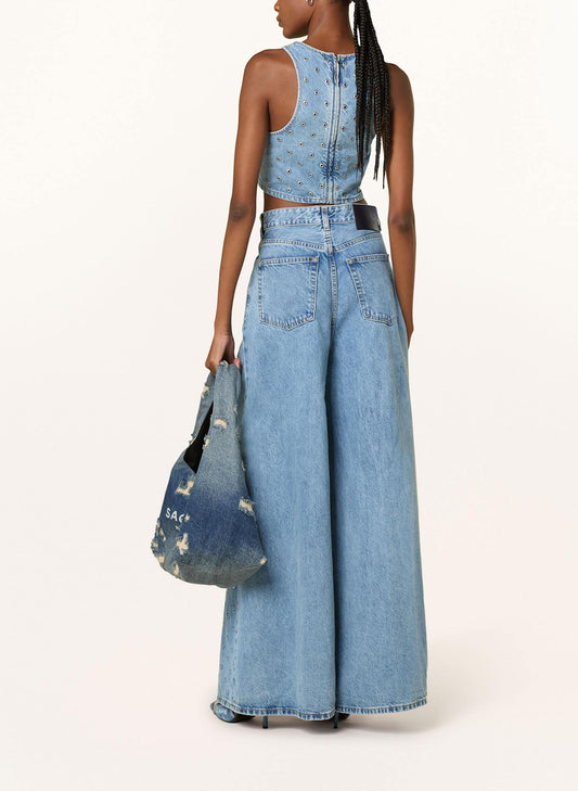 Eyelet Details Denim Two Piece Set