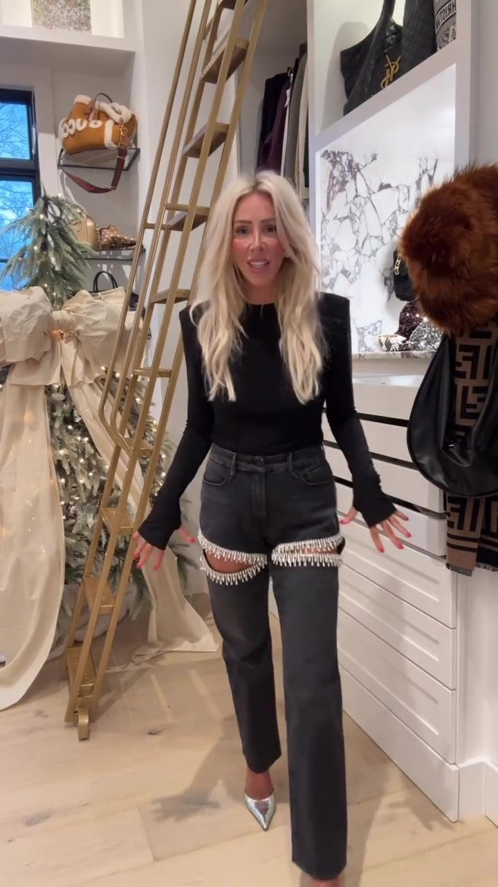 Solid color hand-embellished trousers