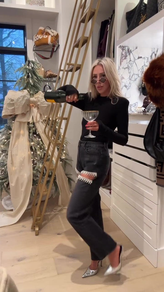 Solid color hand-embellished trousers