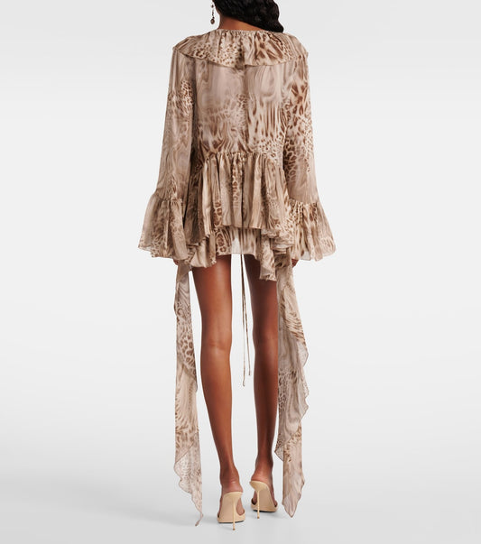 Ruffled Leopard Print Chiffon Set