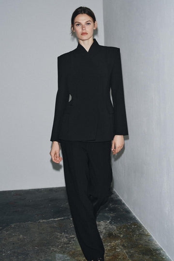 Asymmetric Lapel Black Tailored Blazer