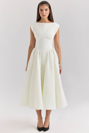 Ivory Moire Satin Midi Dress