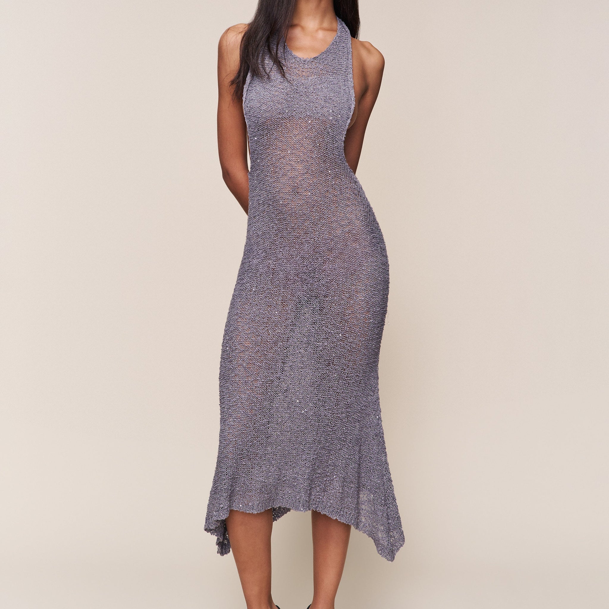 Sheer Knit Halter Midi Dress