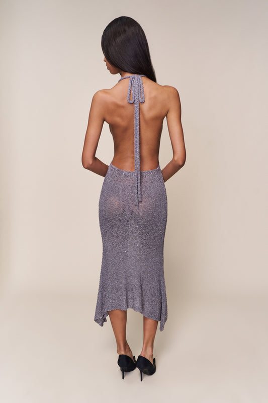 Sheer Knit Halter Midi Dress