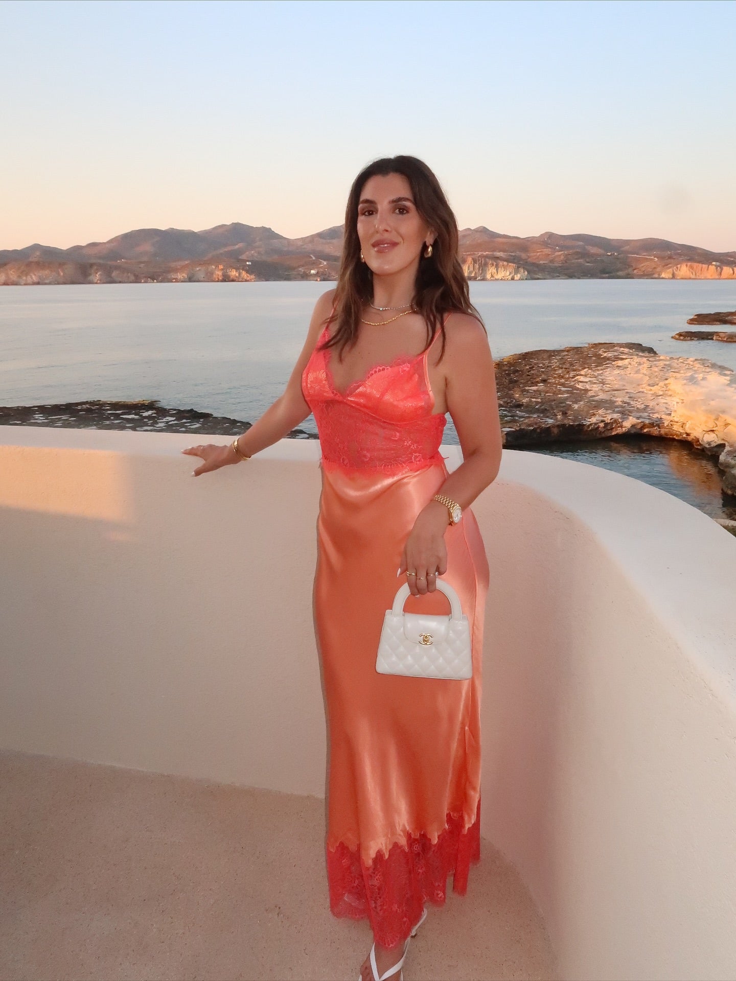 Coral Lace and Satin Maxi Dress