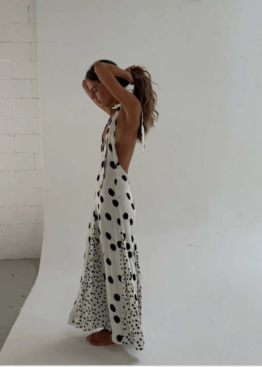Halter Neck Polka Dot Maxi Dress
