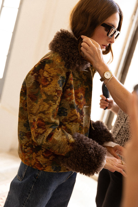 Multi-colored floral print short jacket