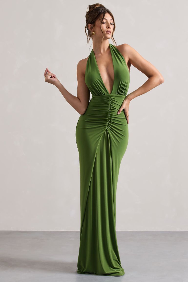Deep V-neck backless slip dress