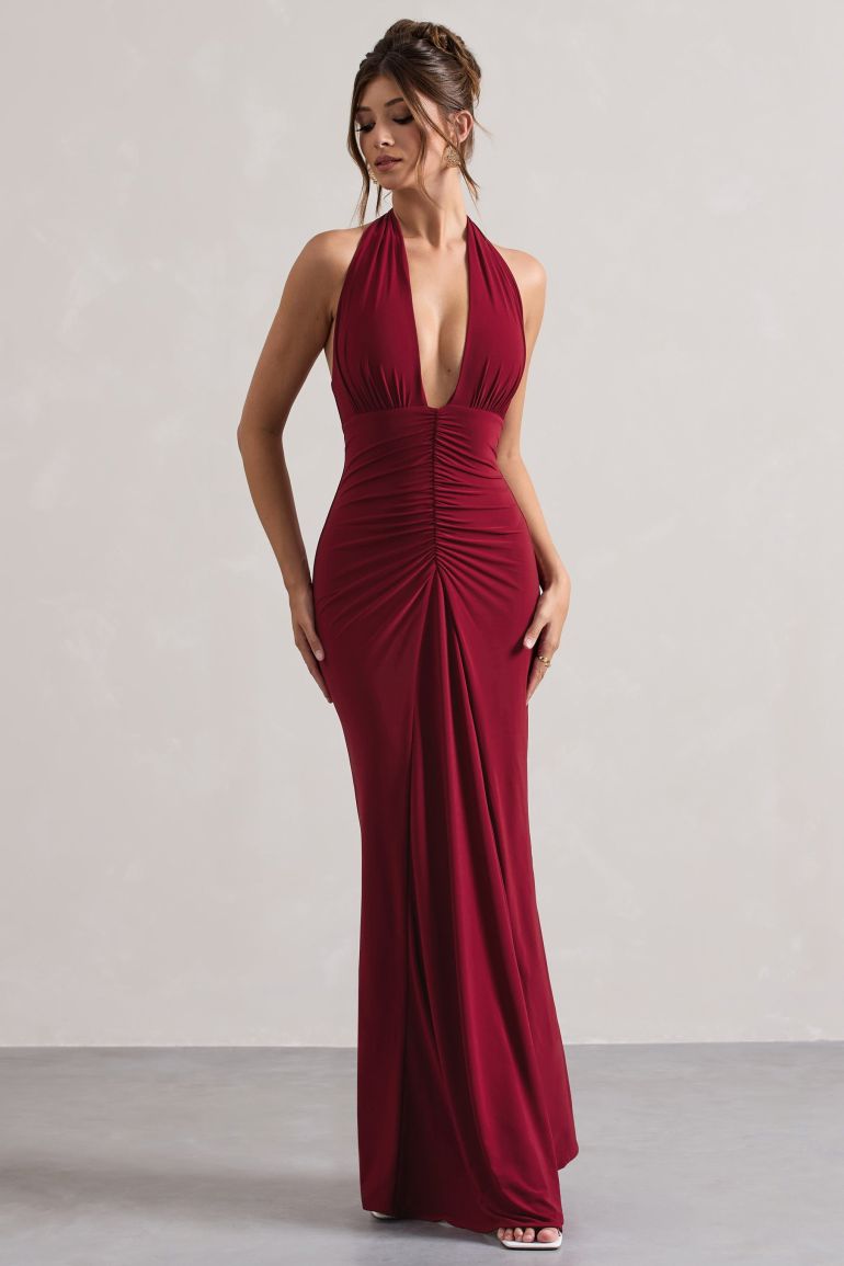 Deep V-neck backless slip dress