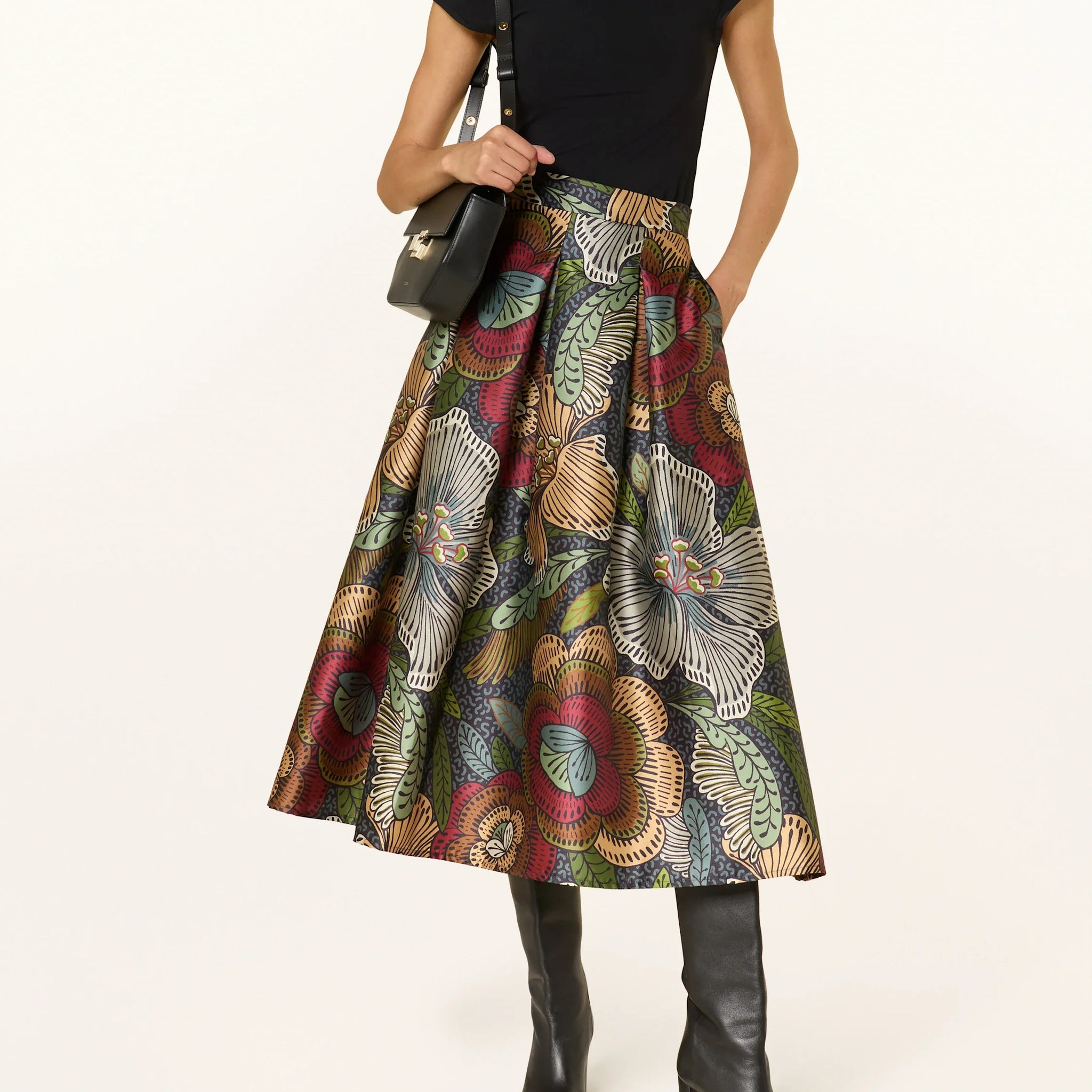 Multicolored Floral Print Midi Skirt