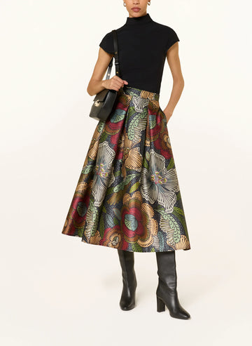 Multicolored Floral Print Midi Skirt