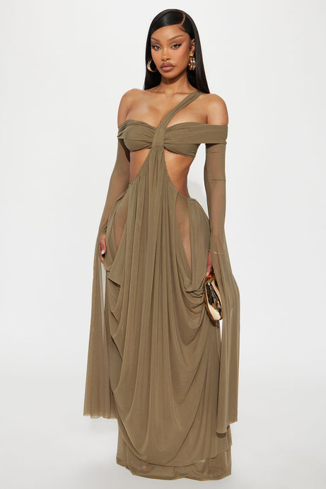 Sheer cutout one-shoulder long dress