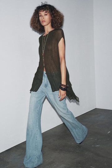 Olive green tulle pleated tie top