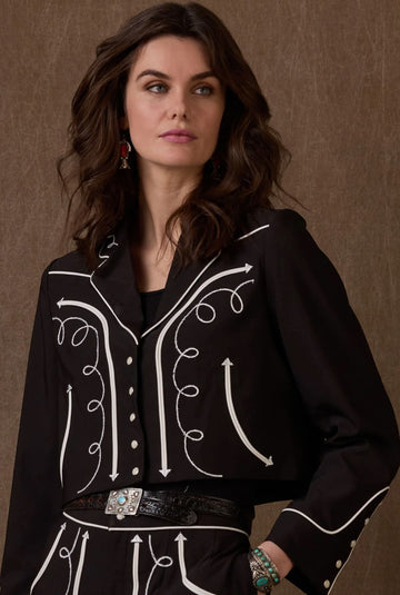 Western Embroidered Cropped Blazer
