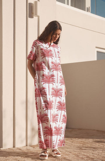 Palm Tree Print Maxi T-Shirt Dress