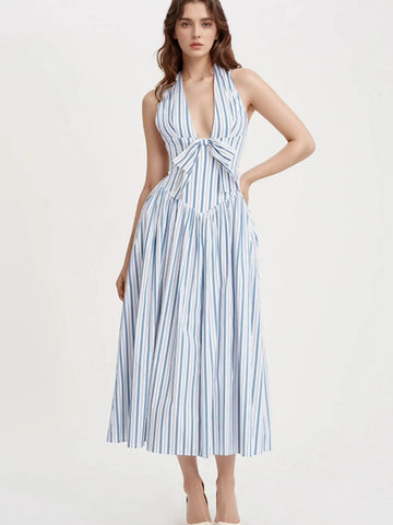 Striped Halter Neck Midi Dress