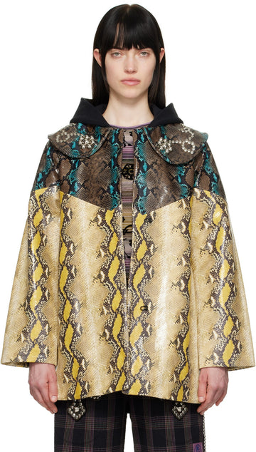 Snake-embossed patent leather jacket