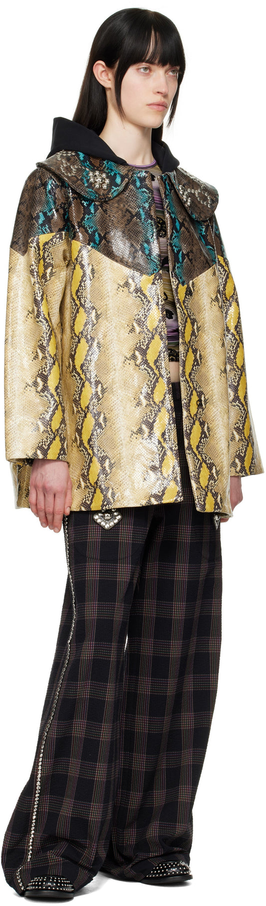 Snake-embossed patent leather jacket