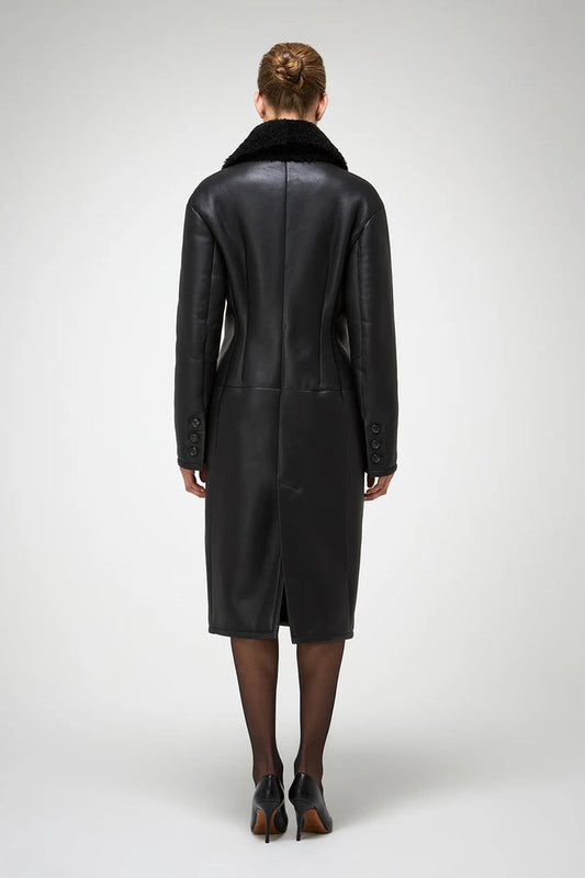 Wool collar leather trench coat
