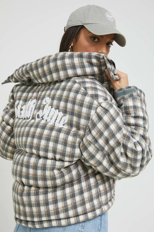 Grey plaid down jacket