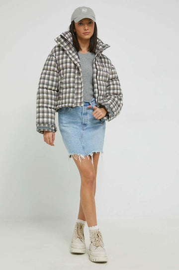 Grey plaid down jacket