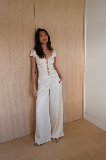 Slim-fit satin openwork two-piece set