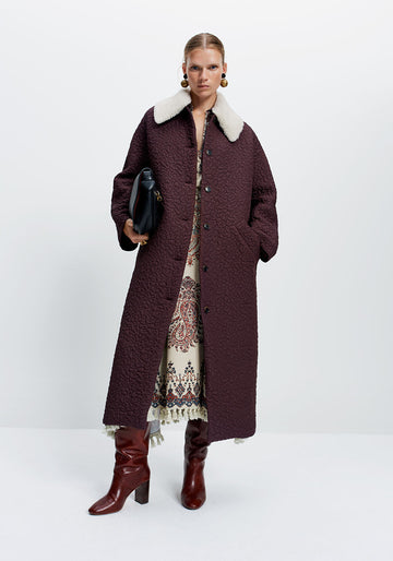 Faux lambskin collar quilted coat