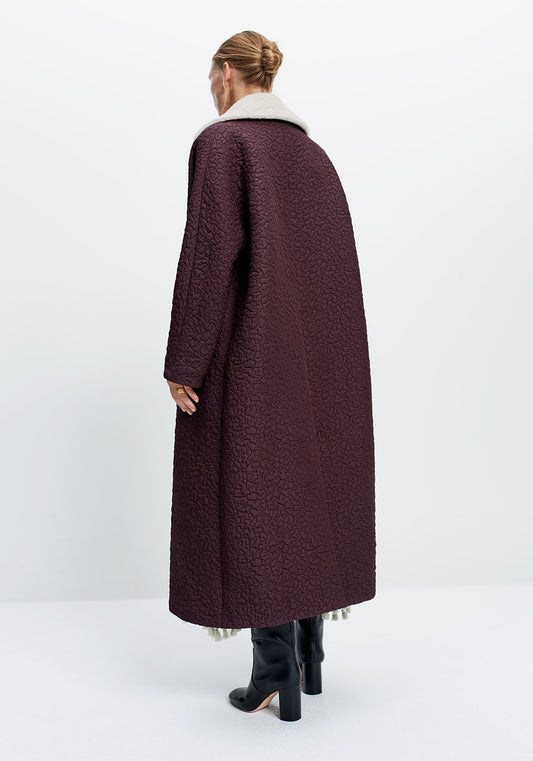 Faux lambskin collar quilted coat