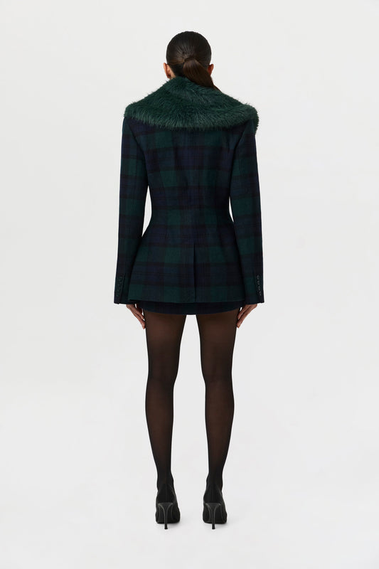 Plaid faux fur suit jacket