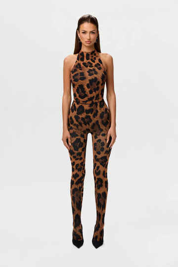 Leopard Print Halter Jumpsuit