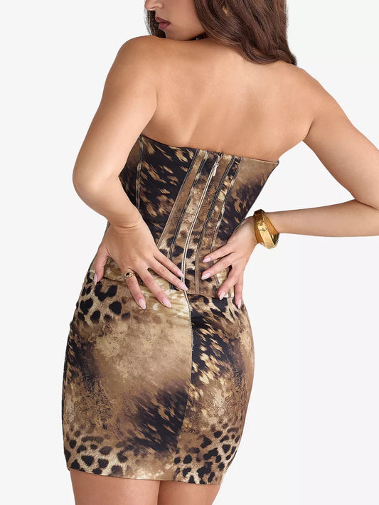 Leopard-Print Satin Mini Dress