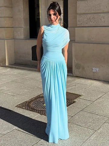 Light Blue Draped Maxi Dress