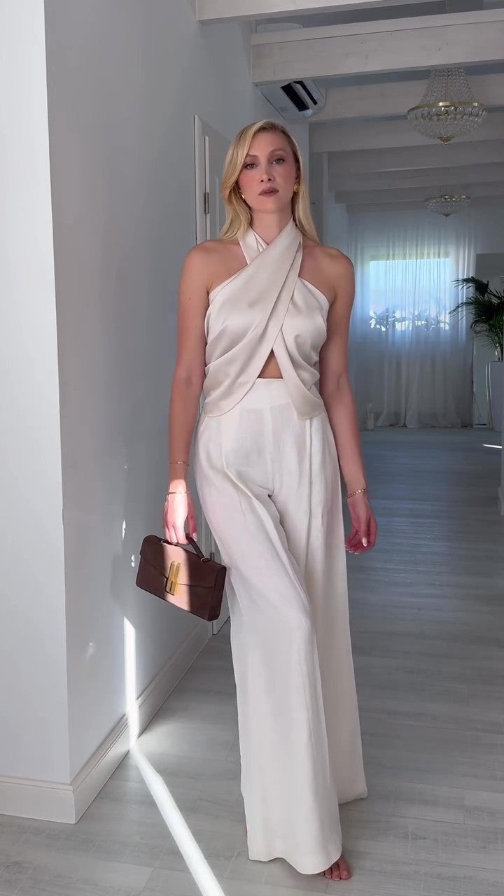 Chic Halter Neck Linen Trouser Set