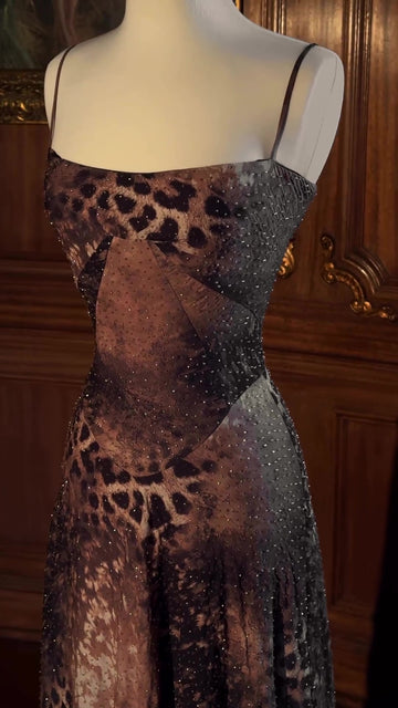 Chic Sparkling Leopard Print Maxi Dress
