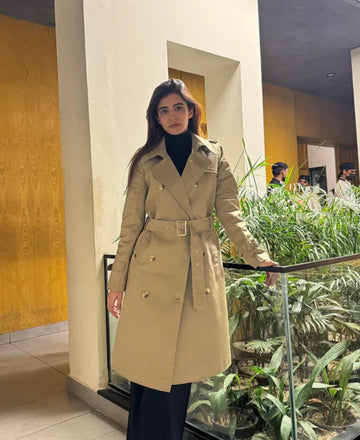 Beige Double-Breasted Trench Coat