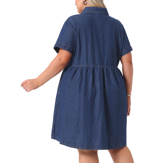 Stylish Denim Babydoll Pockets Dress