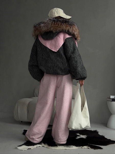 Charcoal Textured Hooded Coat