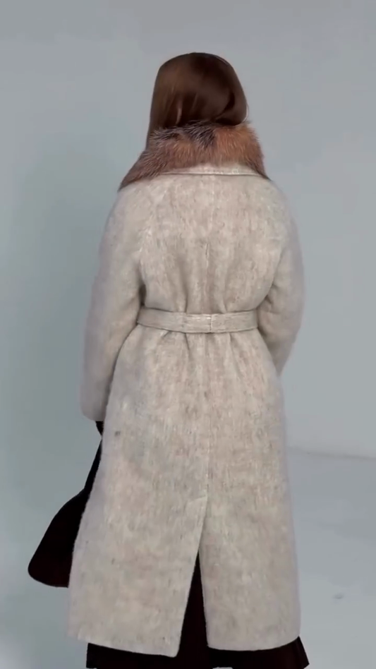 Gradient fox fur collar wool coat