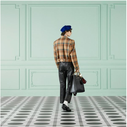 Plaid double breasted wool suit jacket