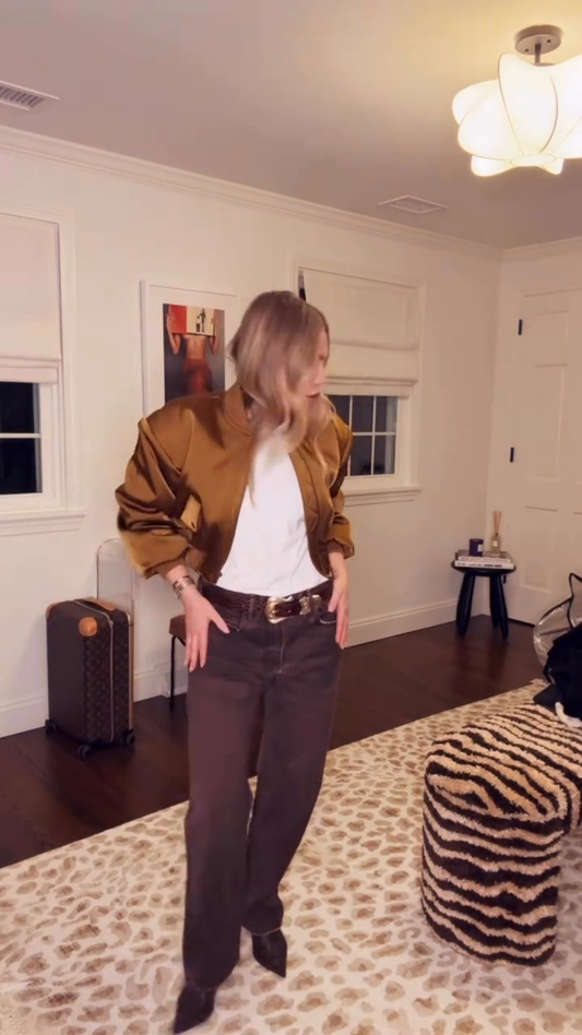 Mustard Yellow Satin Bomber Jacket