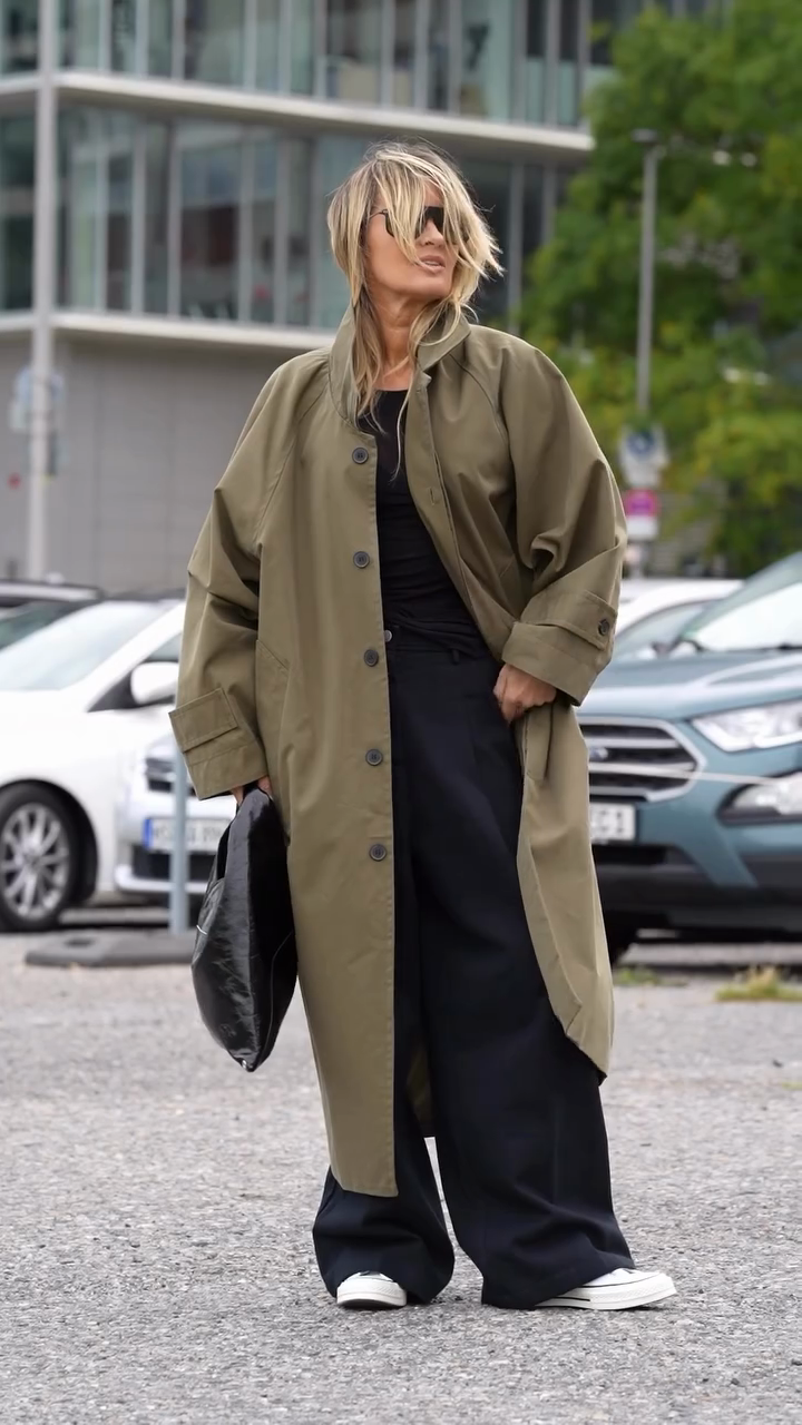 Olive green trench coat