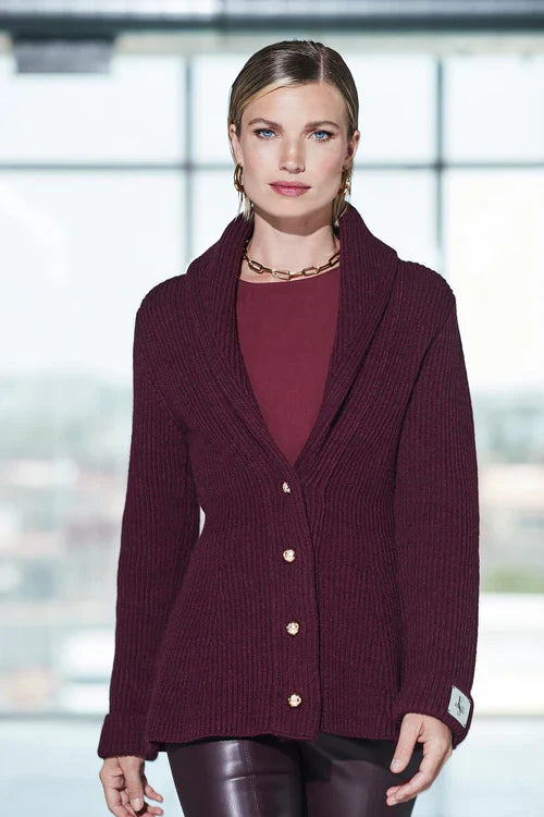 Burgundy Shawl Collar Cardigan