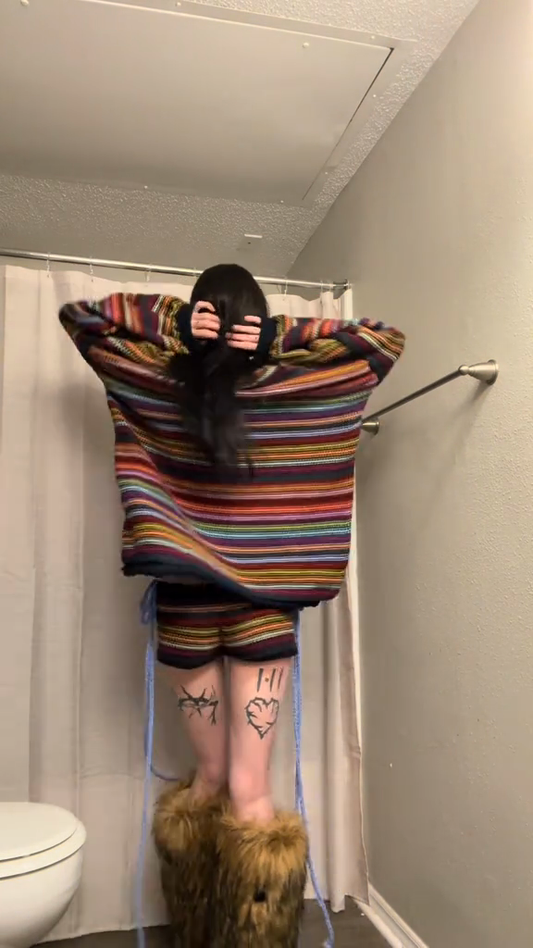 Multi-colored striped knit sweater set