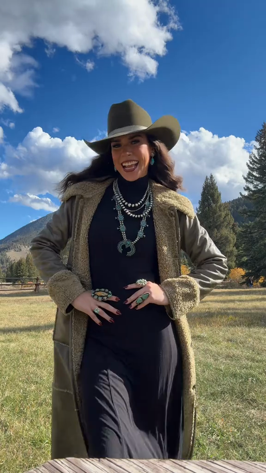 Long Sherpa  Lined Leather Coat