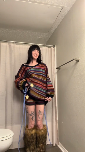 Multi-colored striped knit sweater set