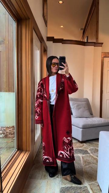 Red Paisley Knit Maxi Cardigan